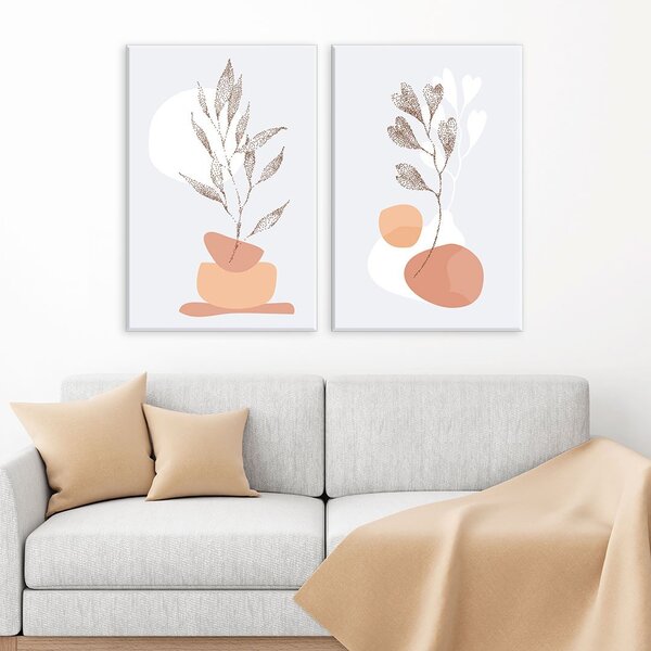 Conjunto De 2 Telas Decorativa Flor Abstrato