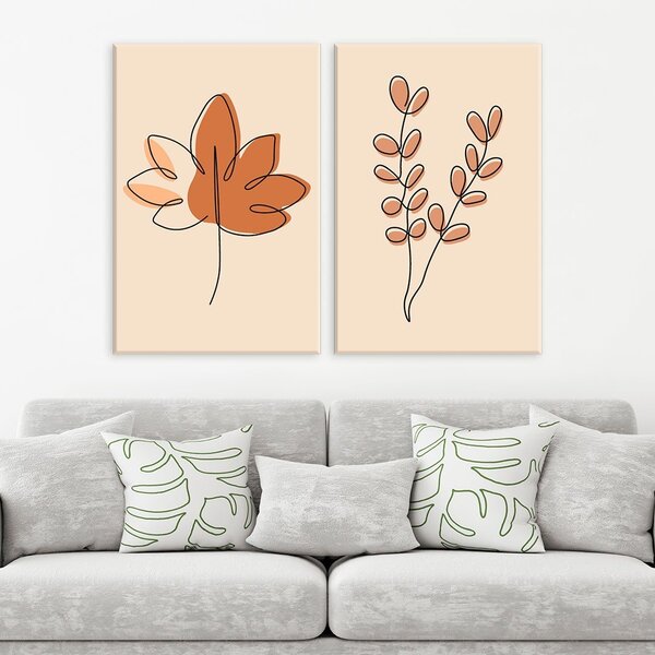 Conjunto De 2 Telas Decorativa Flor Abstrato Outono