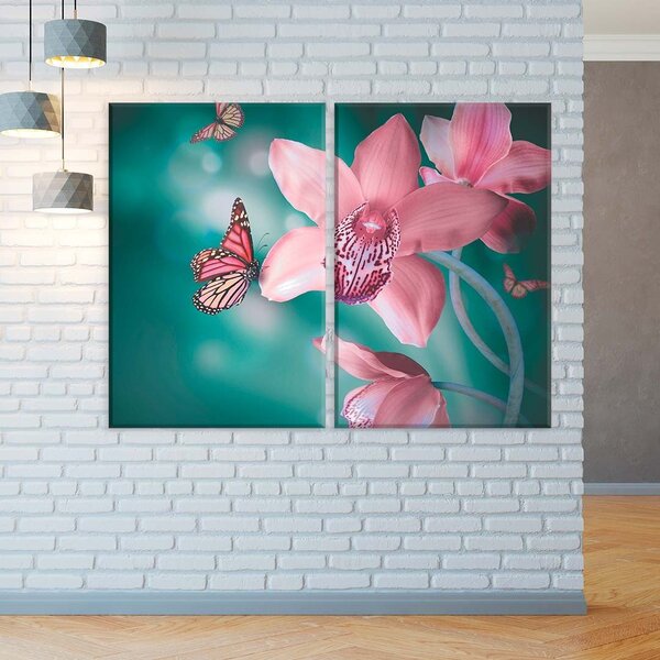 Conjunto De 2 Telas Decorativa Flor Rosa