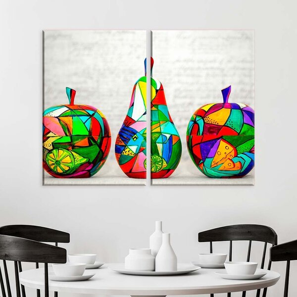 Conjunto De 2 Telas Decorativa Frutas Geométricas Coloridas