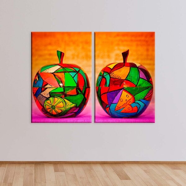 Conjunto De 2 Telas Decorativa Maças Coloridas Geométricas