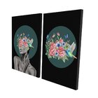Conjunto De 2 Telas Decorativa Mulher Floral Black And Green