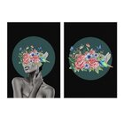 Conjunto De 2 Telas Decorativa Mulher Floral Black And Green