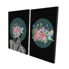 Conjunto De 2 Telas Decorativa Mulher Floral Black And Green