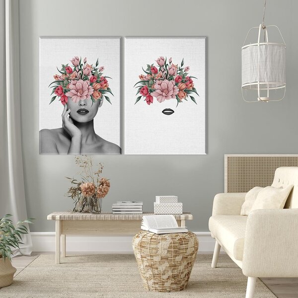 Conjunto De 2 Telas Decorativa Mulher Floral Black Mouth