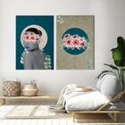 Conjunto De 2 Telas Decorativa Mulher Floral Flores Rosas