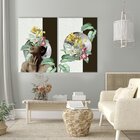 Conjunto De 2 Telas Decorativa Mulher Floral Silver Moon