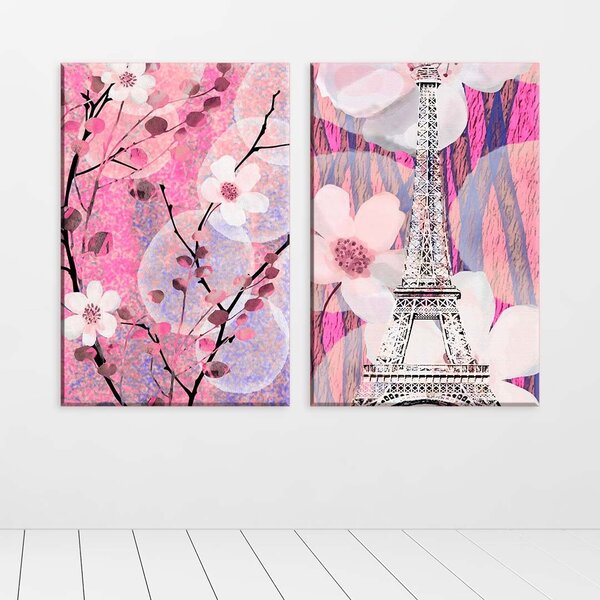 Conjunto De 2 Telas Decorativa Paris Rosa