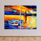 Conjunto De 2 Telas Decorativa Pintura Barcos