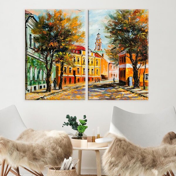 Conjunto De 2 Telas Decorativa Pintura Cidade