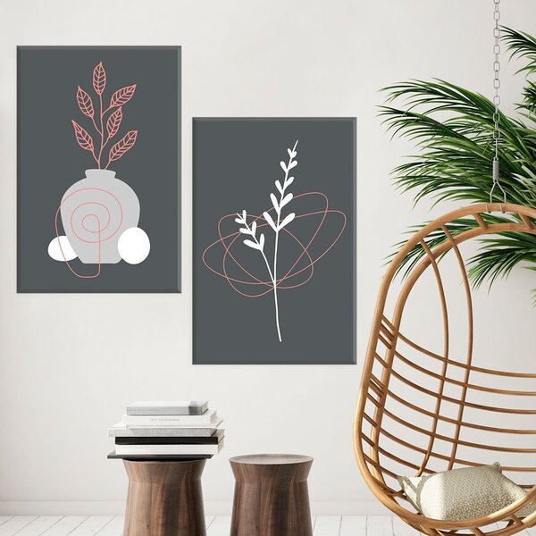 Conjunto De 2 Telas Decorativa Vaso Com Ramo