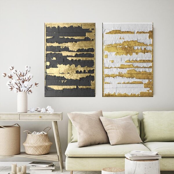 Conjunto De 2 Telas Decorativas Abstrato Ouro