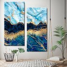 Conjunto De 2 Telas Decorativas Slim Abstrato Mármore Azul Ún