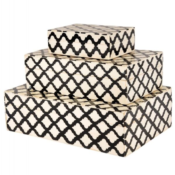 Conjunto De 3 Caixas Decorativas Em Madeira Preto E Branco P