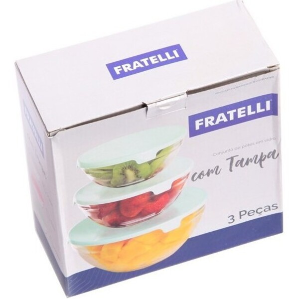 Conjunto De 3 Potes Em Vidro Com Tampa