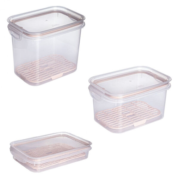 Conjunto De 3 Potes Hermeticos  Com Escorredor - Rosa