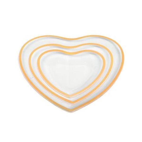 Conjunto De 3 Pratos Rasos De Corações Com A Borda Dourada
