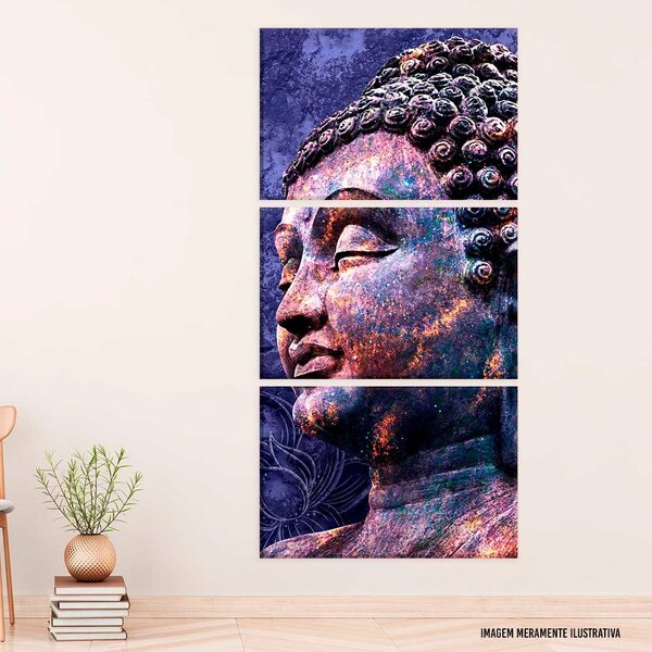 Conjunto De 3 Telas Decorativa Buda Roxo