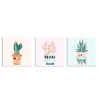 Conjunto De 3 Telas Decorativas Em Canvas Cactos Único