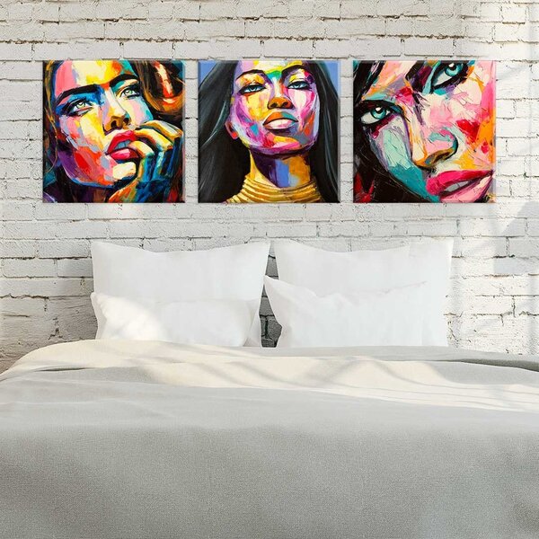 Conjunto De 3 Telas Decorativas Em Canvas Faces Único