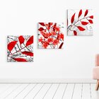 Conjunto De 3 Telas Decorativas Em Canvas Flowers Red Único