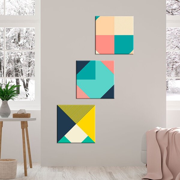 Conjunto De 3 Telas Decorativas Em Canvas Geometric Color Úni
