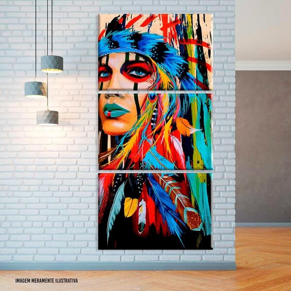 Conjunto De 3 Telas Decorativas Em Canvas India Apache