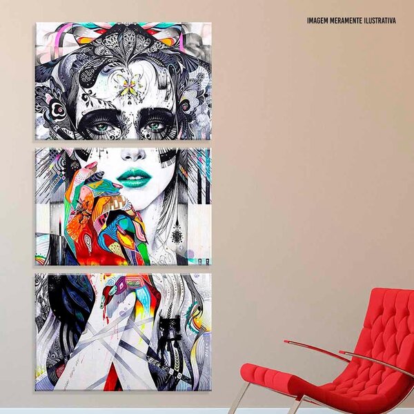 Conjunto De 3 Telas Decorativas Em Canvas Modern Art