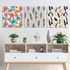 Conjunto De 3 Telas Decorativas Em Canvas Penas Único