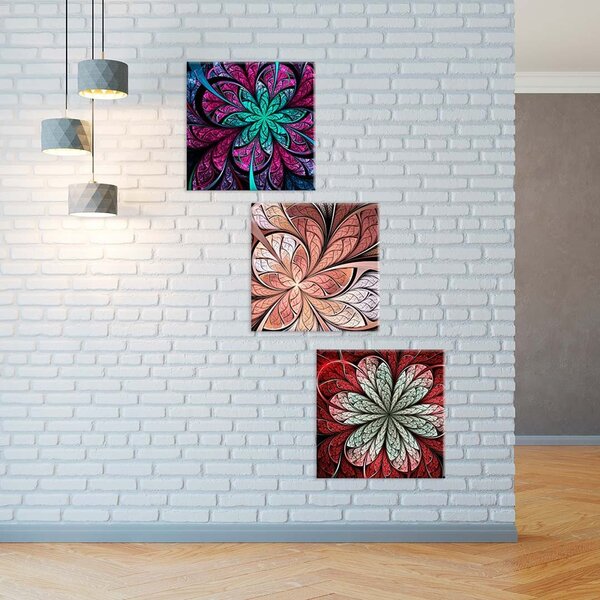 Conjunto De 3 Telas Decorativas Em Canvas Vitrais Único