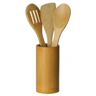 Conjunto De 3 Utensílios De Bambu 30x6 Cm E 1 Suporte 6,5-8 X