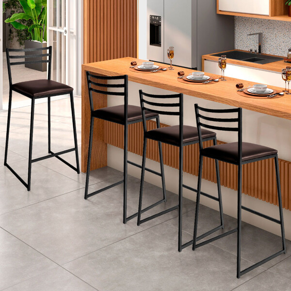 Conjunto De 4 Banquetas Alta Lisboa De Aço De Carbono