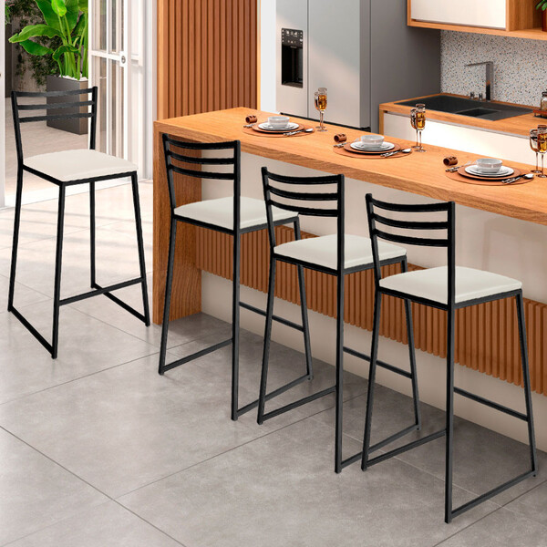 Conjunto De 4 Banquetas Alta Lisboa De Aço De Carbono