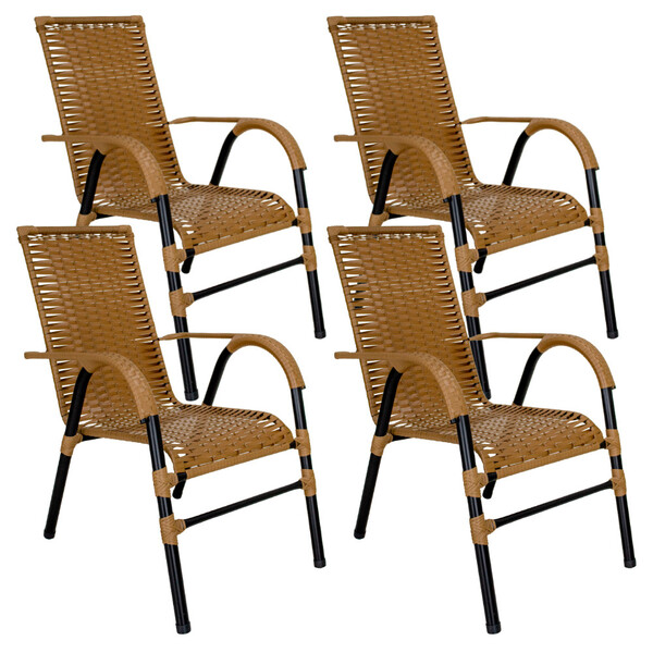 Conjunto De 4 Cadeiras Bela De Aço Carbono E Fibra Sintética