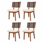 Conjunto De 4 Cadeiras Em Madeira Maciça, Com Fibra E Estofad