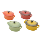 Conjunto De 4 Mini Panelas Ovais De Cerâmica Coloridas Com Ta