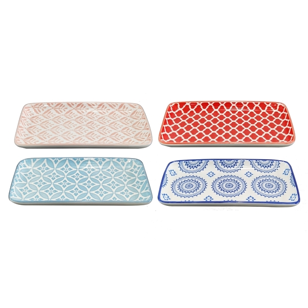 Conjunto De 4 Pratos Em Ceramica  Mini  Vermelho Azul Rosa Br