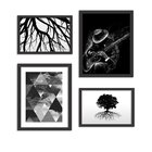 Conjunto De 4 Quadros Decorativos Premium Dark Country Guitar