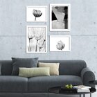 Conjunto De 4 Quadros Decorativos Premium Lotus Black And Whi