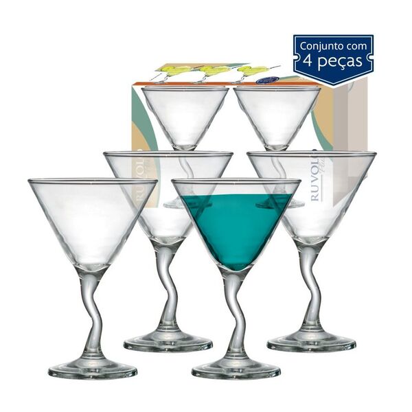 Conjunto De 4 Taças Martini Twister Vidro 250ml