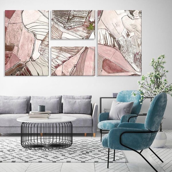 Conjunto De 4 Telas Decorativas Em Canvas Abstract Rose Único