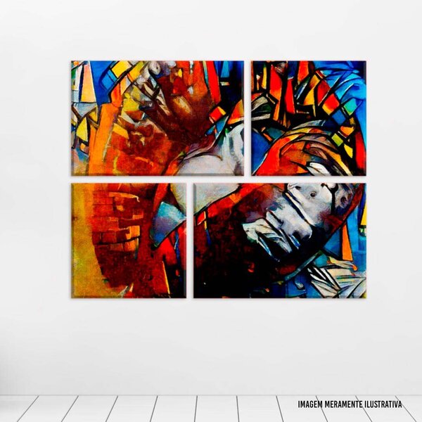 Conjunto De 4 Telas Decorativas Em Canvas Boca  Único