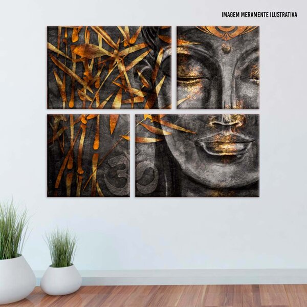 Conjunto De 4 Telas Decorativas Em Canvas Buda Com Oum Único