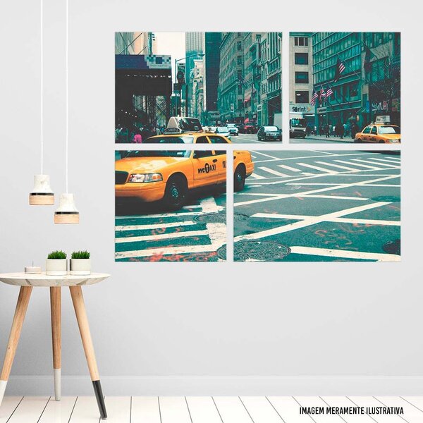Conjunto De 4 Telas Decorativas Em Canvas City New York Único
