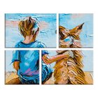 Conjunto De 4 Telas Decorativas Em Canvas Criança Com Cachorr