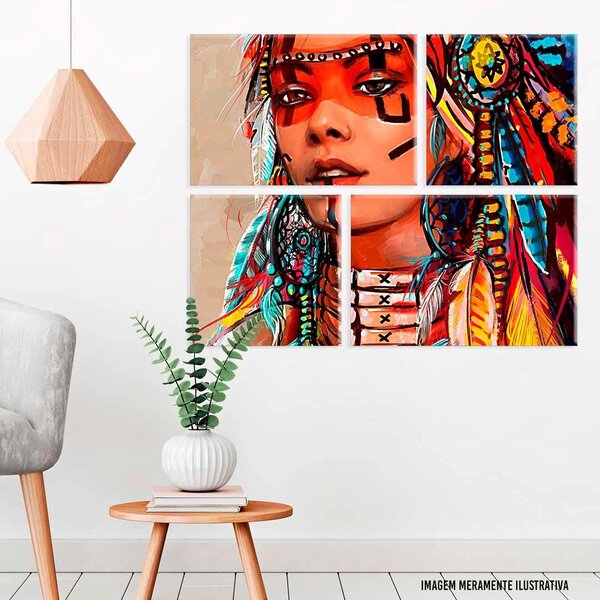 Conjunto De 4 Telas Decorativas Em Canvas Pintura India Único