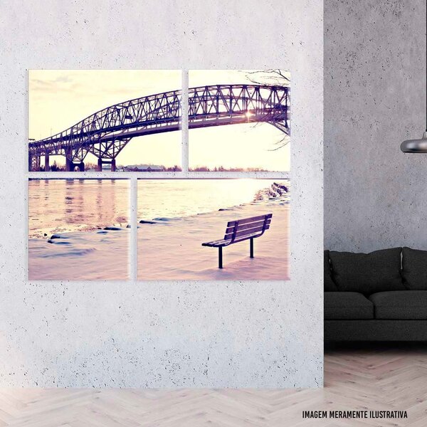 Conjunto De 4 Telas Decorativas Em Canvas Ponte Miami Único