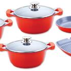 Conjunto De 5 Panelas Revestimento Cerâmico Gedex -vermelho