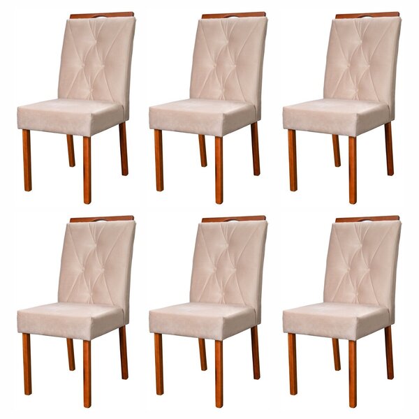 Conjunto De 6 Cadeiras Em Madeira Maciça E Estofada Cristal A