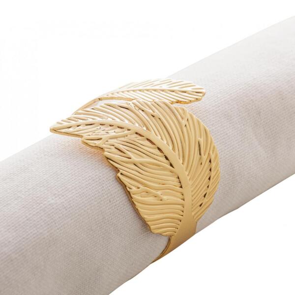 Conjunto De Anel Para Guardanapos 4 Peças Folhagem Dourada